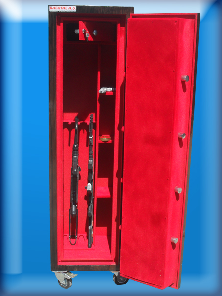 0165TK1E1A ANKARA TİPİ 4 TÜFEK YERLİ 3 SEYYAR RAFLI İÇİ KADİFE KAPLI DOLAPLI ELEKTRONİK ŞİFRELİ VE ÖZEL ANAHTARLI DÖNER TEKERLİ YANGINA DAYANIKLI TÜFEK VE PARA KASASI 165*45*40CM 250KĞ ( 89999TL )+KDV ADRESE TESLİM