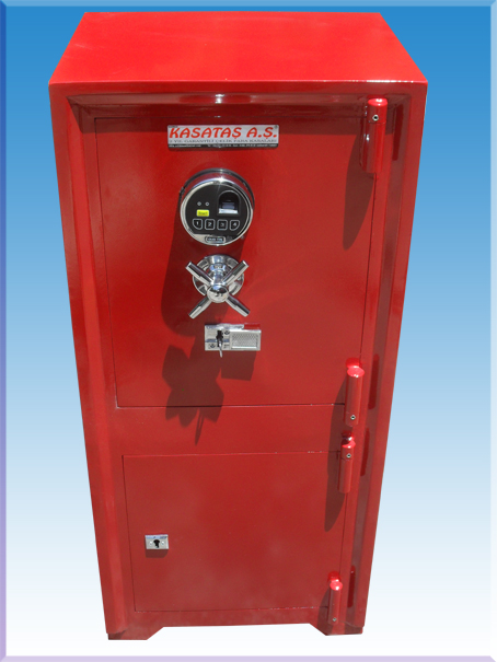 008PEÖ OFİS TİPİ ANAHTAR TAŞIMA ZORUNLULUĞU OLMAYAN  PARMAK İZİ İLE AÇILAN TUŞLU ELEKTRONİK ŞİFRELİ FERRARİ KIRMIZI ALTI DOLAPLI ÇELİK PARA KASASI  105*48*39CM 180KĞ ( 29999TL )+KDV