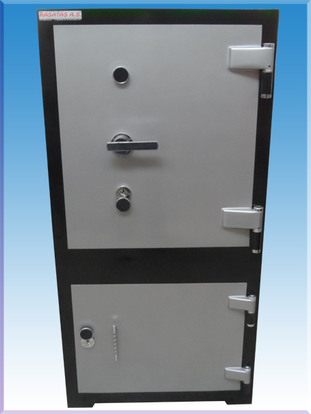 0013ÇZMA OFİS TİPİ ALTI DOLAPLI OKSİJENLE KESMEYE VE MATKAPLA DELMEYE KARŞI YÜKSEK GÜVENLİKLİ ÇELİK PARA KASASI 160*80*60CM 800KĞ ( 1599€ )+KDV ADRESE TESLİM