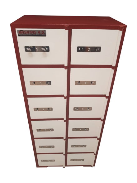 . 12 BÜYÜK 107 TOPÇU ALAYI TİPİ GÖZLÜ ÇİFT KİLİTLİ KAPAK 4 MM YANLAR 2 MM KAPAKLARI KREM RENK DIŞI KİREMİT KIRMIZI RENK EMANET KASASI 126*55*31CM 100KĞ ( 1199€ )+KDV ÜCRETSİZ KARGO